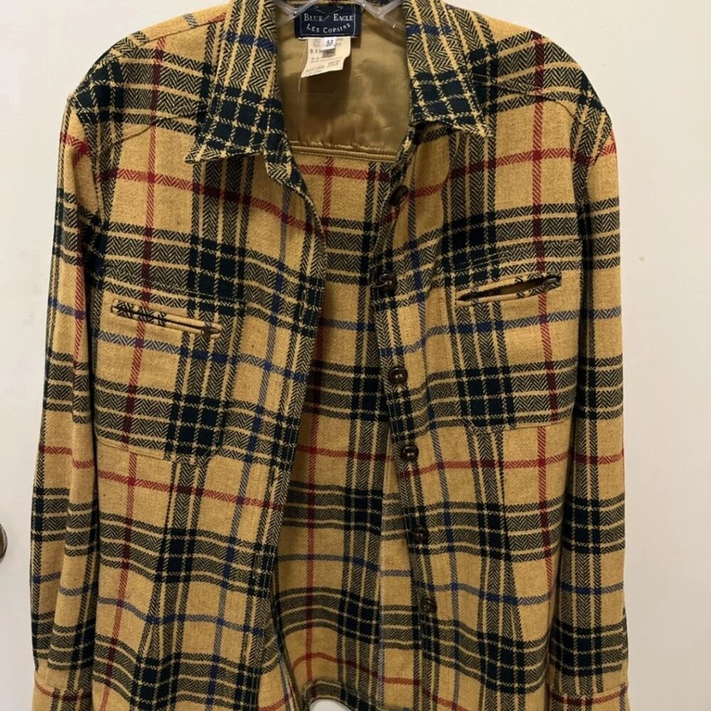 Vintage Blue Eagle Les Copains Plaid Wool Blend Blazer Jacket Italy 42
